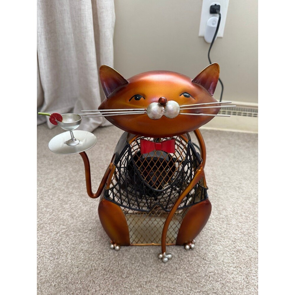 Deco Breeze Tuxedo Cat Figurine Fan Metal Desk Fan Cocktail Martini WORKS